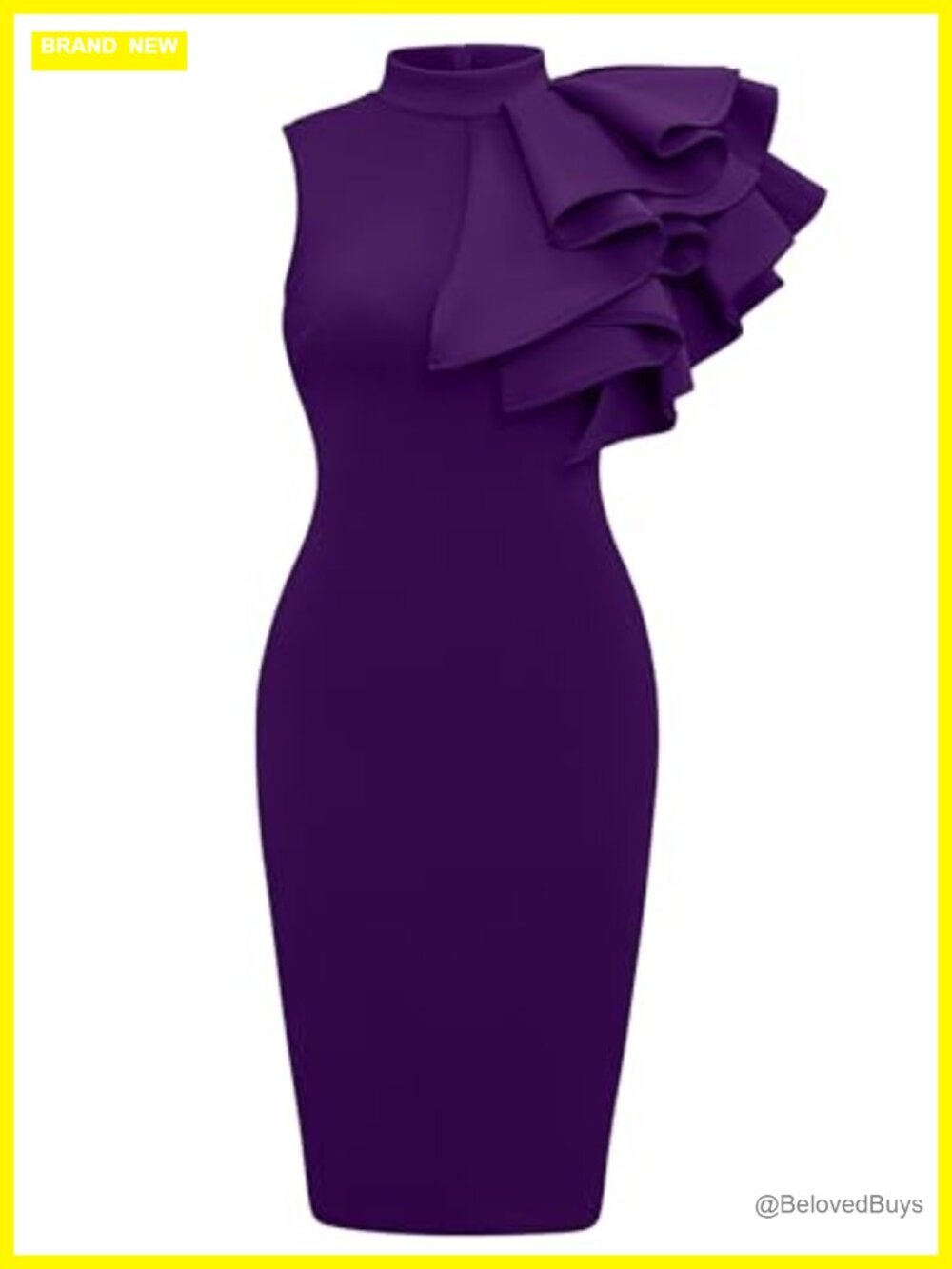 Sleeveless High Neck Ruffle Bodycon Midi Dress Party Pencil Fitted